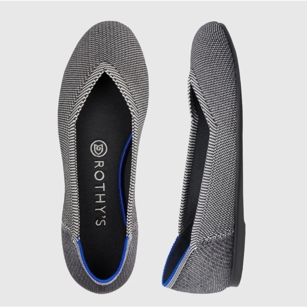 Rothy's Flax Birdseye Grey Black Knit Round Toe Ballet Flats 8 (retired style)